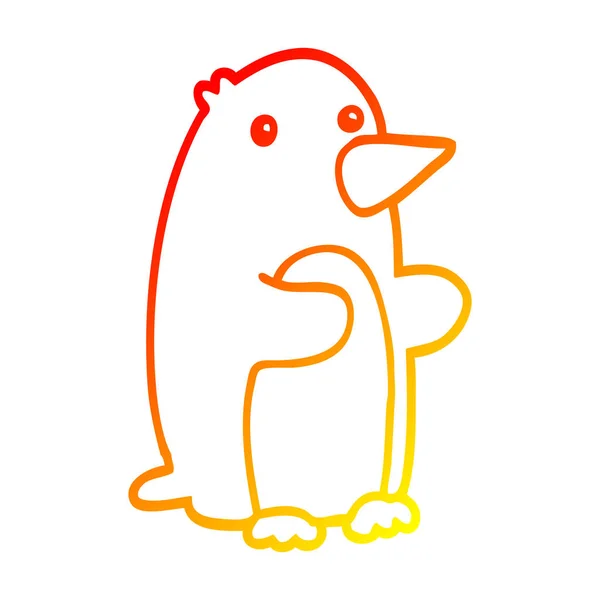 Línea de gradiente caliente dibujo de dibujos animados pingüino — Vector de stock