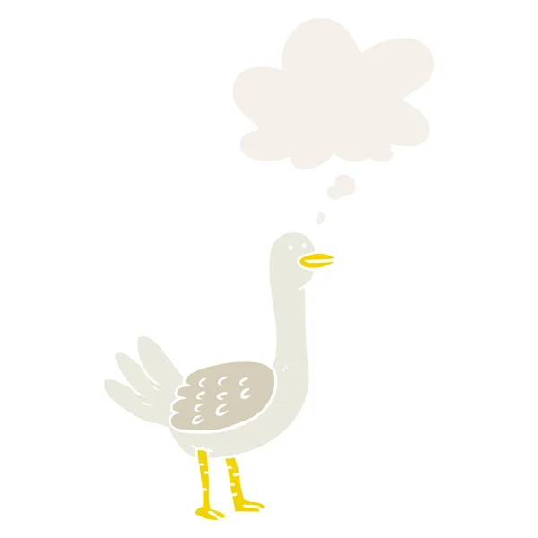 Oiseau de dessin animé et bulle de pensée dans le style rétro — Image vectorielle