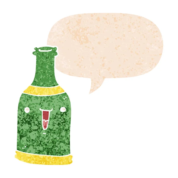 Kreslená pivní láhev a řečová bublina ve stylu retro — Stockový vektor