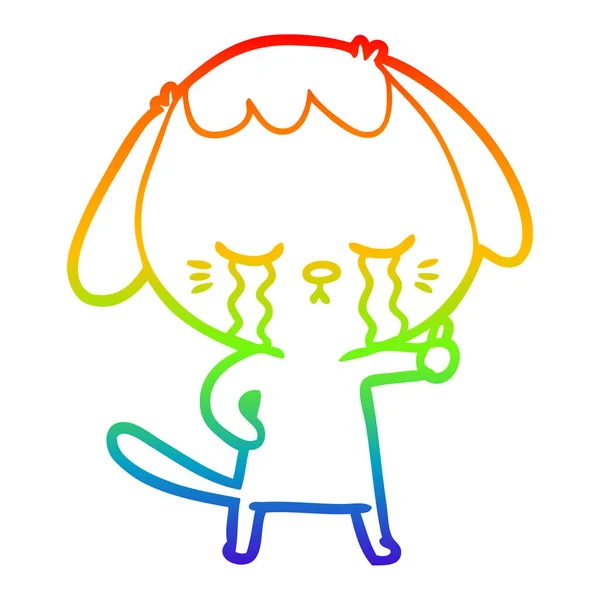 Rainbow gradient linje ritning tecknad hund — Stock vektor
