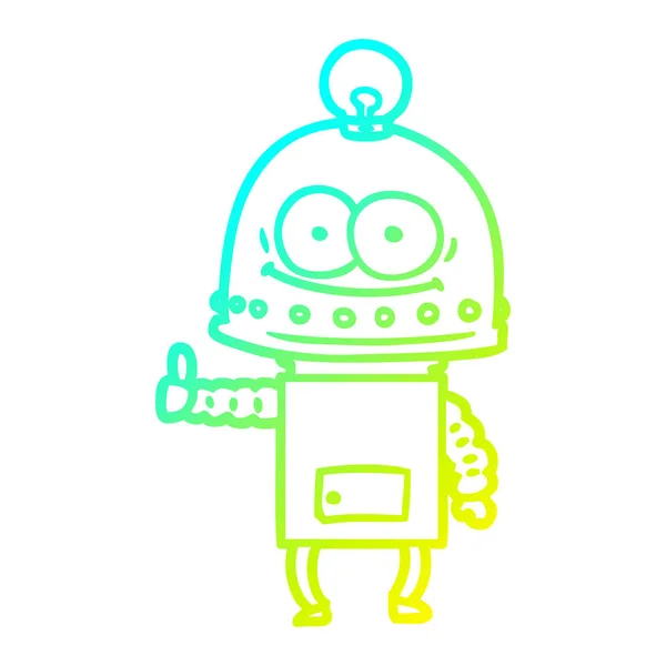 전구와 차가운 그라데이션 라인 그리기 행복 판지 로봇 — 스톡 벡터