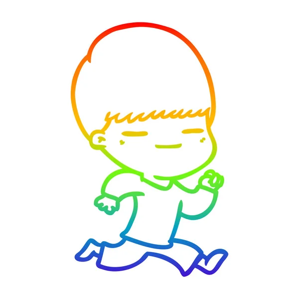 Regenboog gradiënt lijntekening cartoon Smug jongen — Stockvector