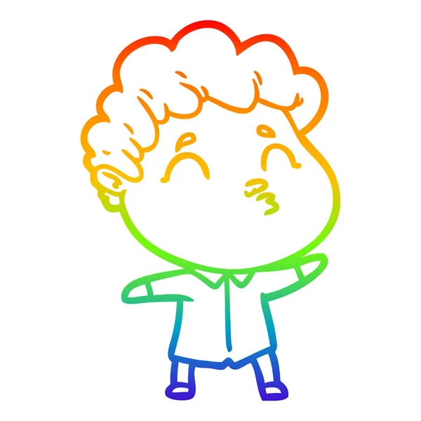 Linea gradiente arcobaleno disegno fumetto uomo broncio — Vettoriale Stock