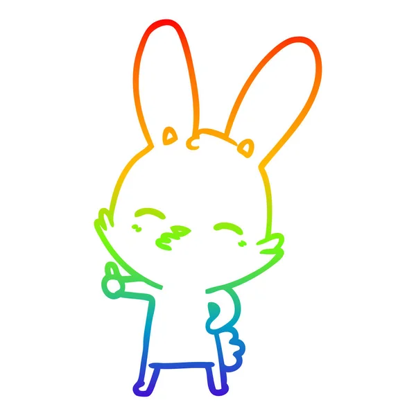 Rainbow gradient ligne dessin curieux lapin dessin animé — Image vectorielle