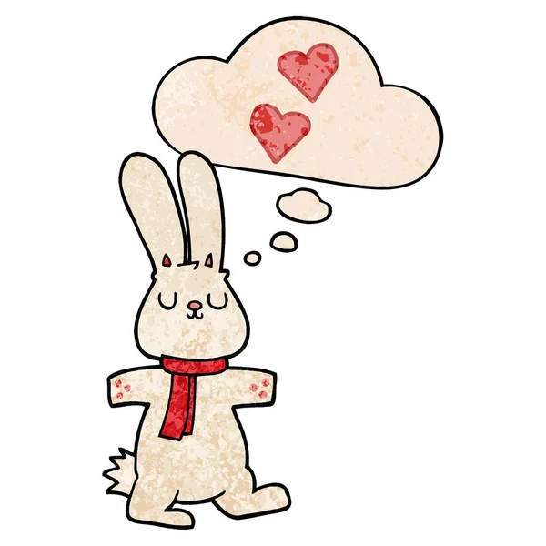 Καρτούν κουνέλι ερωτευμένος και σκέψη φούσκα σε γκραντζ υφή Patt — Διανυσματικό Αρχείο