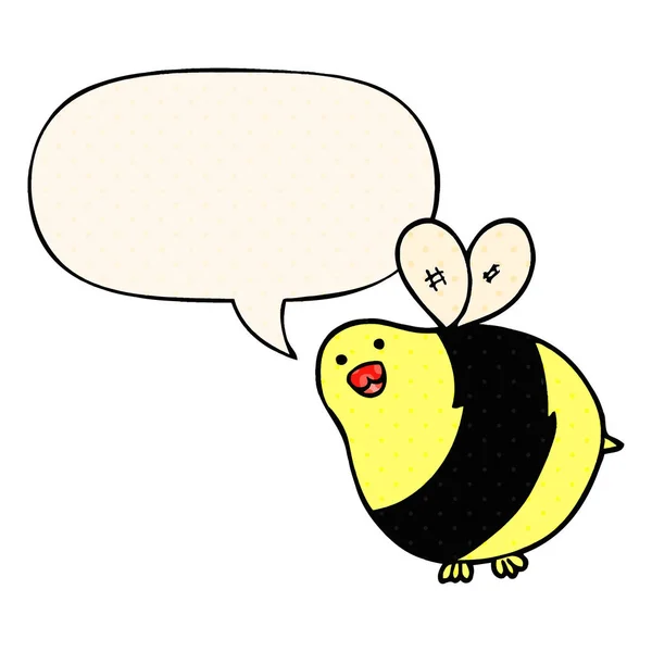 Tecknad Bee och pratbubbla i serietidning stil — Stock vektor
