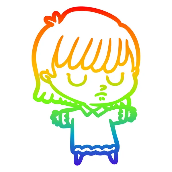 Regenboog gradiënt lijntekening cartoon vrouw — Stockvector