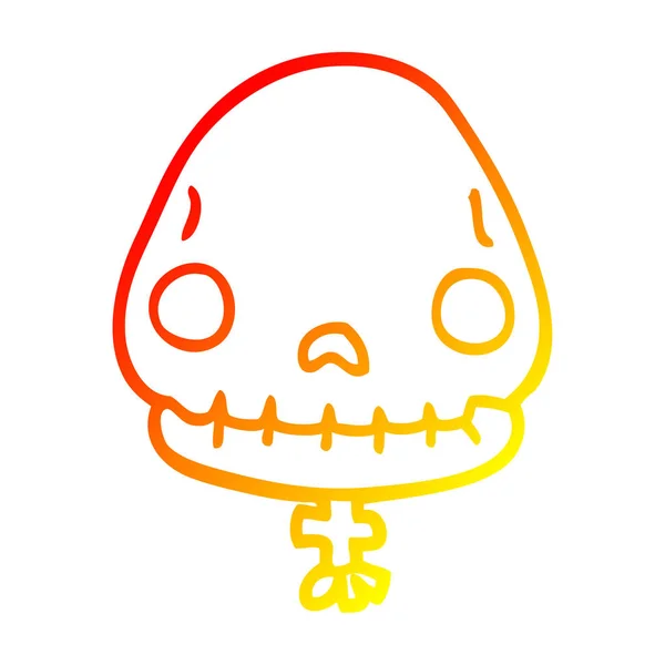 Línea de gradiente caliente dibujo de dibujos animados halloween cráneo — Vector de stock