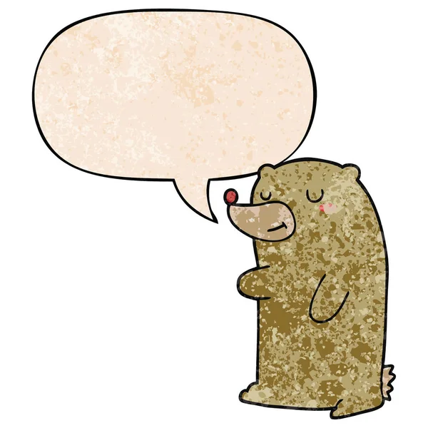 Carino orso dei cartoni animati e la bolla discorso in stile retrò texture — Vettoriale Stock