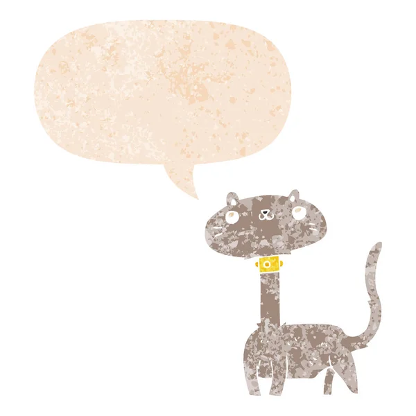 Chat dessin animé et bulle de parole dans un style texturé rétro — Image vectorielle