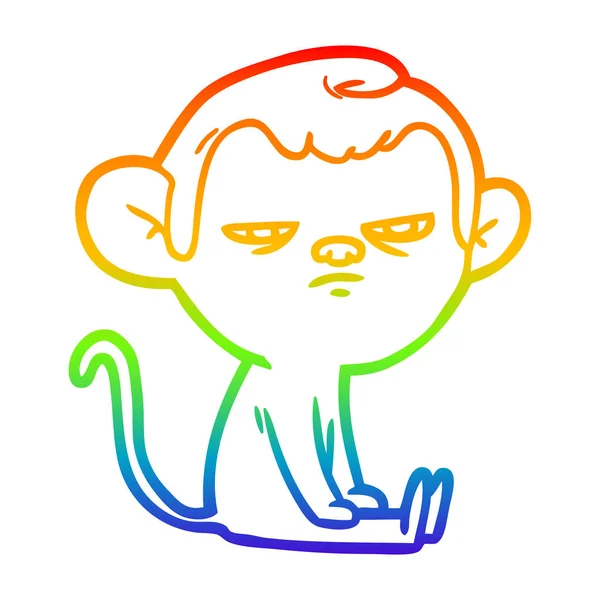 Regenboog gradiënt lijntekening cartoon geërgerd aap — Stockvector
