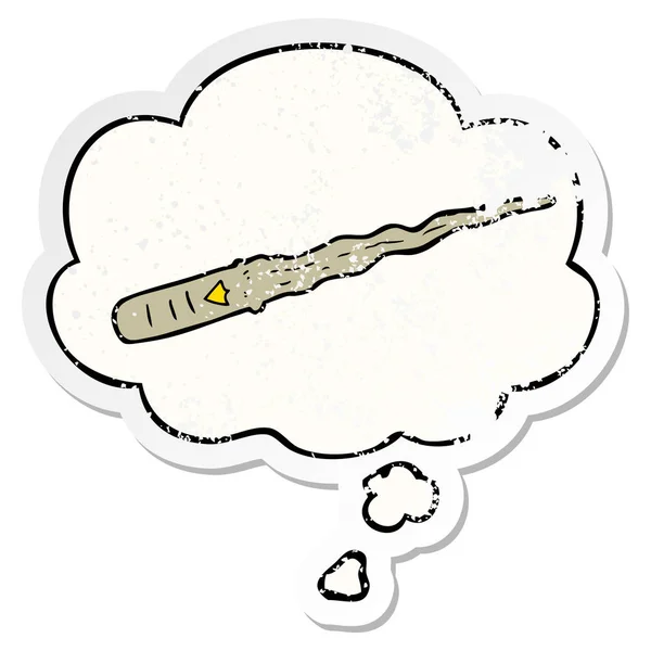 卡通魔杖和思想泡沫作为一个苦恼的磨损的棍子 — 图库矢量图片