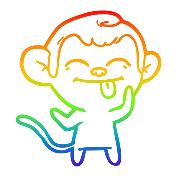 Línea de gradiente arco iris dibujo divertido mono de dibujos animados — Vector de stock