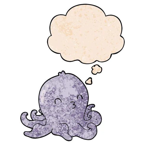 Cartoon octopus en gedachte bubble in grunge textuur patroon sty — Stockvector