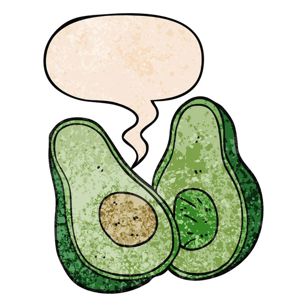 Cartoon-Avocado und Sprechblase im Retro-Stil — Stockvektor