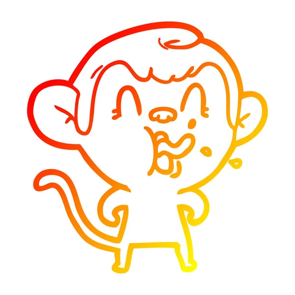 Warm gradient line drawing crazy cartoon monkey — Stock Vector