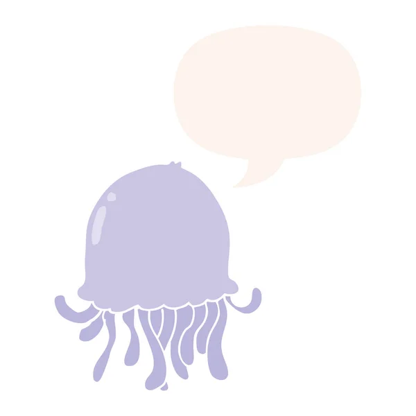 Cartoon jellyfish and speech bubble in retro style — Stock Vector