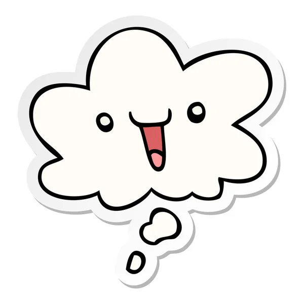 Schattig gelukkig cartoon gezicht en dacht Bubble als een gedrukte sticker — Stockvector