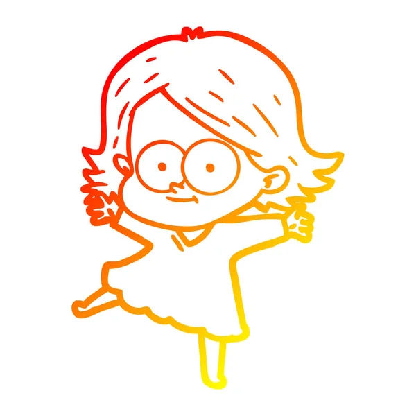 Sıcak degrade çizgi çizim mutlu karikatür kız — Stok Vektör