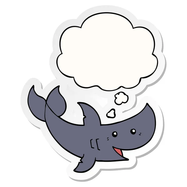 Tecknad haj och tankebubbla som en tryckt klistermärke — Stock vektor