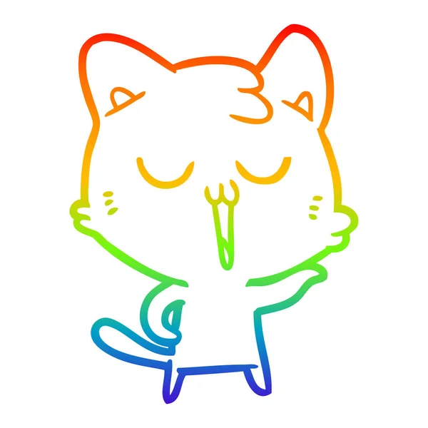 Linea gradiente arcobaleno disegno fumetto gatto canto — Vettoriale Stock