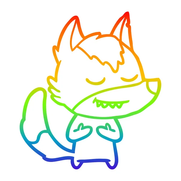 Rainbow gradient ligne dessin sympathique dessin animé loup — Image vectorielle