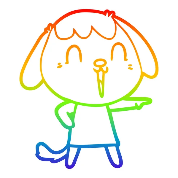 Ουράνιο τόξο γραμμή ντεγκραντέ σχέδιο χαριτωμένο σκυλί καρτούν — Διανυσματικό Αρχείο