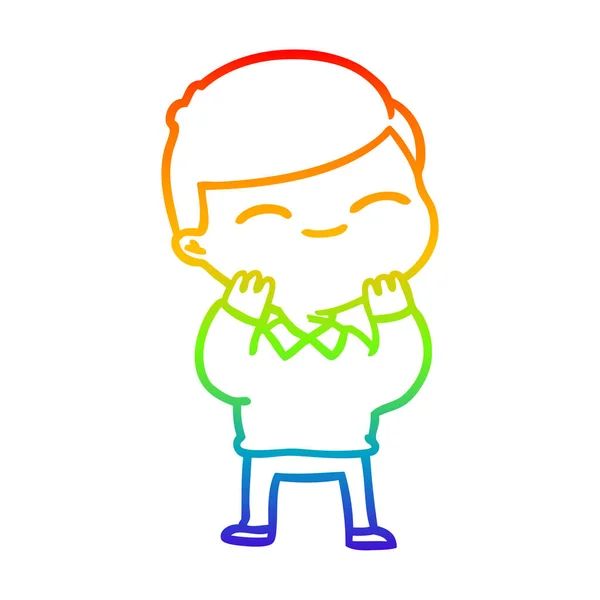 Rainbow gradient line drawing cartoon smiling boy — Stock Vector