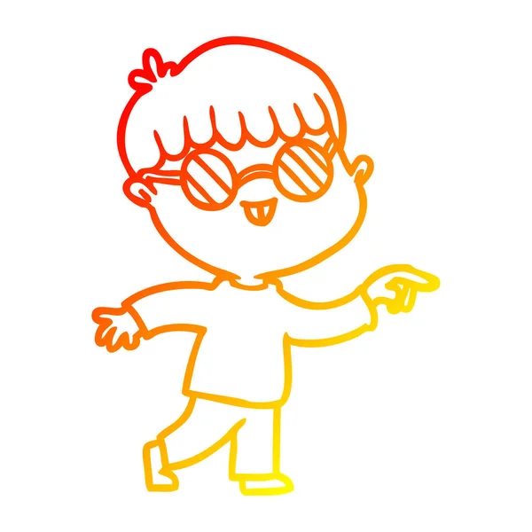 Warme Gradientenlinie Zeichnung Cartoon Junge mit Brille — Stockvektor