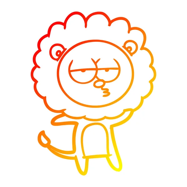 Línea de gradiente caliente dibujo dibujos animados león aburrido — Vector de stock
