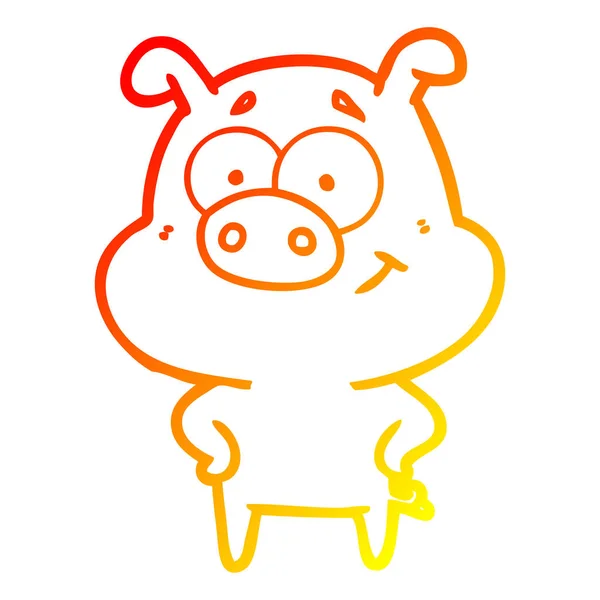 Linha gradiente quente desenho feliz cartoon porco —  Vetores de Stock