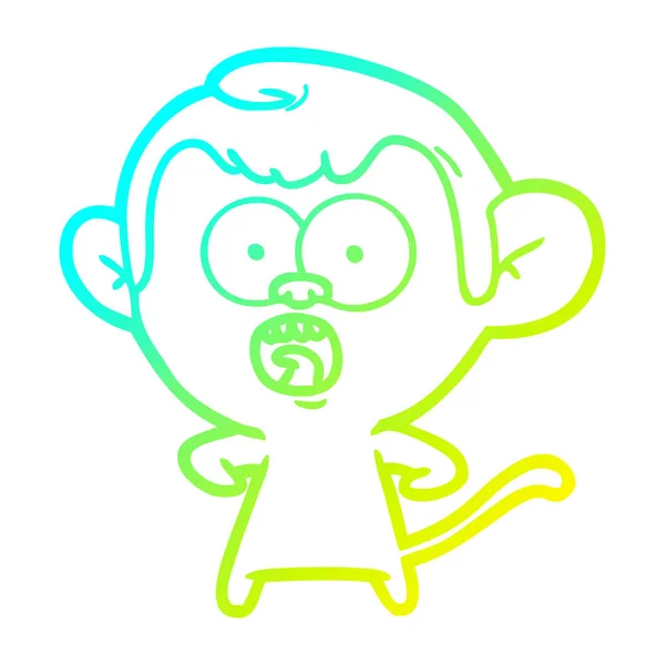 Linha gradiente frio desenho dos desenhos animados macaco chocado — Vetor de Stock