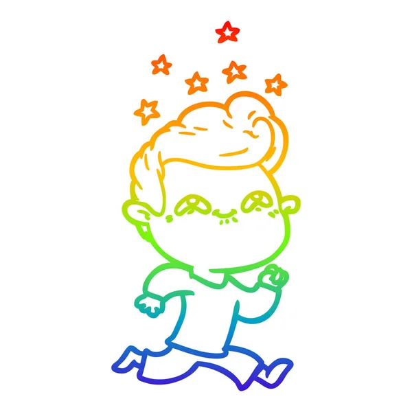 Rainbow gradien line drawing cartoon excited man - Stok Vektor