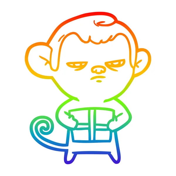 Arco-íris linha gradiente desenho dos desenhos animados macaco — Vetor de Stock