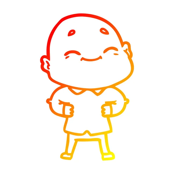 暖かいグラデーションライン描画漫画幸せなハゲ男 — ストックベクタ