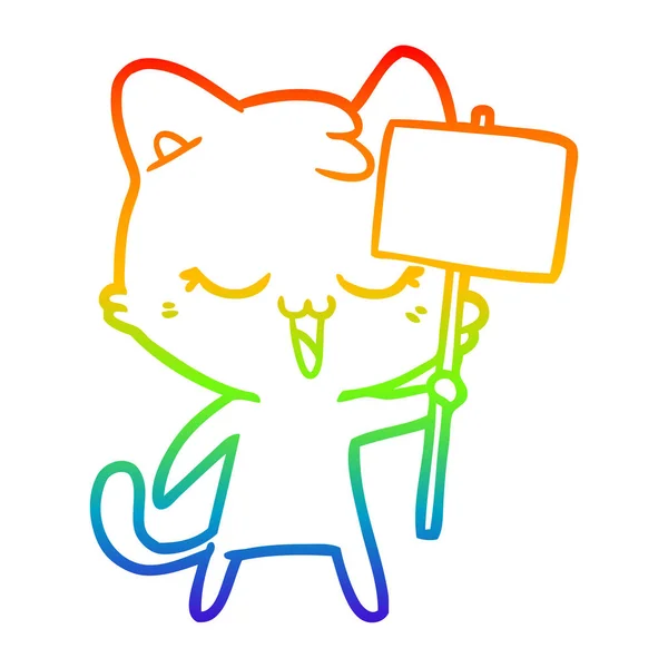 Arco iris gradiente línea dibujo feliz dibujos animados gato — Vector de stock