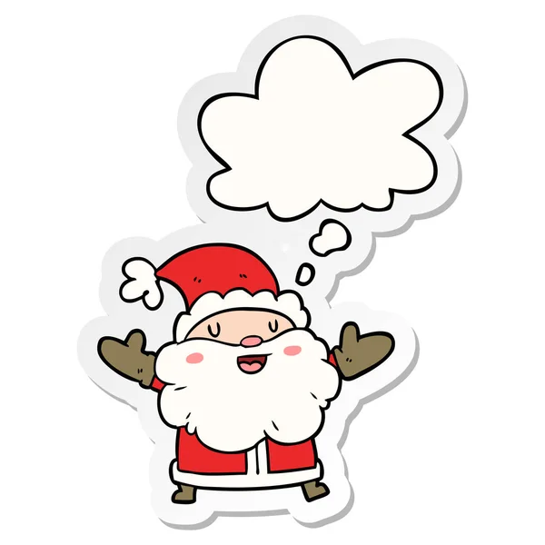 Cartoon santa claus and thought bubble as a printed sticker — Stock Vector