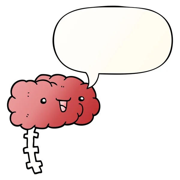 Düzgün degrade tarzında mutlu karikatür beyin ve konuşma balonu — Stok Vektör
