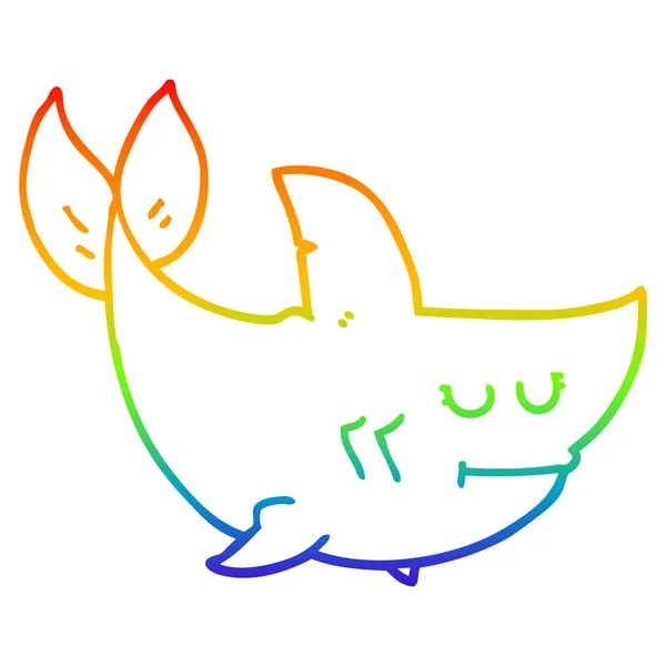 Rainbow gradient ligne dessin dessin dessin animé requin — Image vectorielle