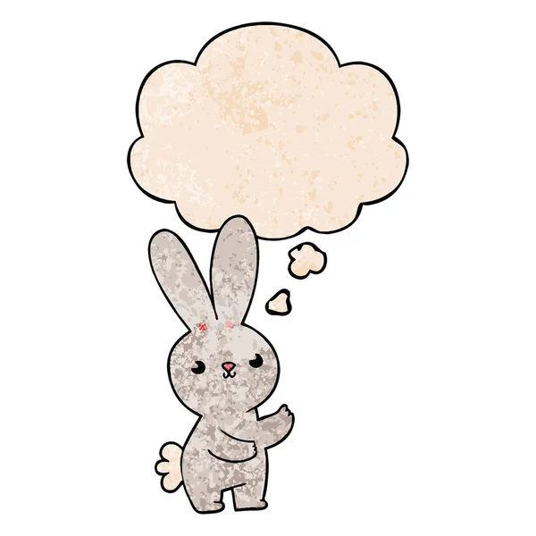 Милый мультяшный кролик и мыслей пузырь в гранж текстуры шаблон — стоковый вектор