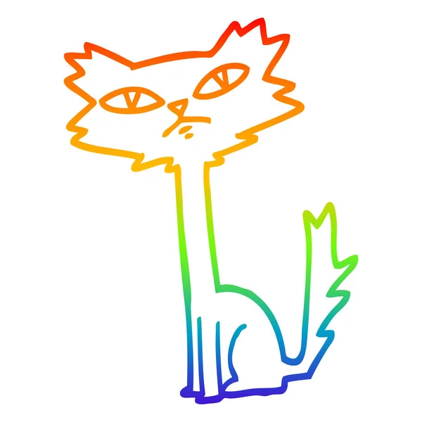 Rainbow gradient line drawing cartoon halloween black cat — Stock Vector