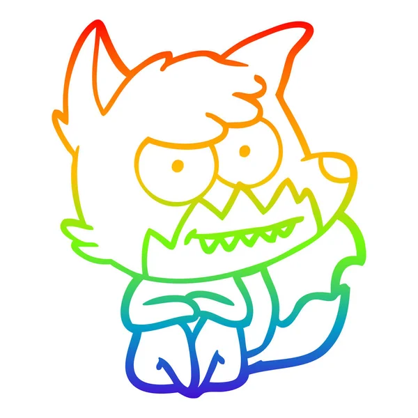 Linea gradiente arcobaleno disegno fumetto sorridente volpe seduto — Vettoriale Stock