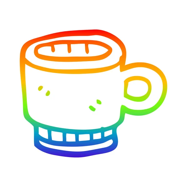 Arco iris gradiente línea dibujo dibujos animados taza de café — Vector de stock