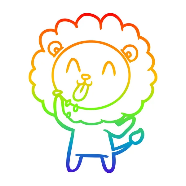 Linea gradiente arcobaleno disegno felice cartone animato leone — Vettoriale Stock