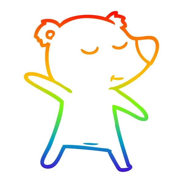 虹のグラデーションラインは幸せな漫画のクマを描く — ストックベクタ