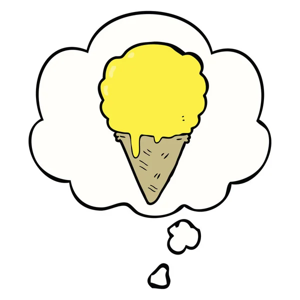 Karikatür dondurma ve düşünce balonu — Stok Vektör