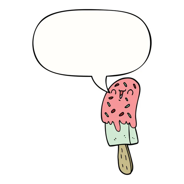Cartoon Ice lolly en toespraak bubble — Stockvector