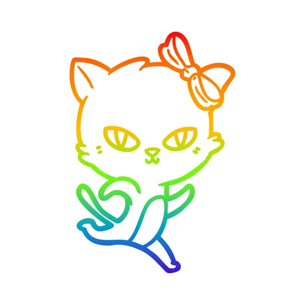 무지개 그라데이션 라인 그리기 귀여운 만화 고양이 — 스톡 벡터
