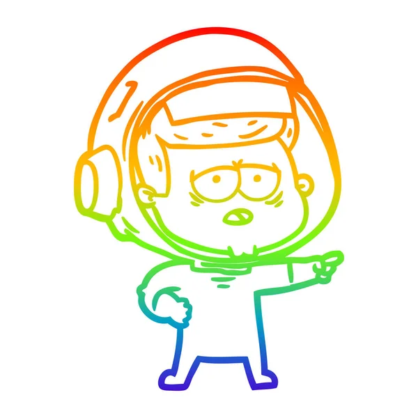 Linha gradiente arco-íris desenho cartoon astronauta cansado — Vetor de Stock