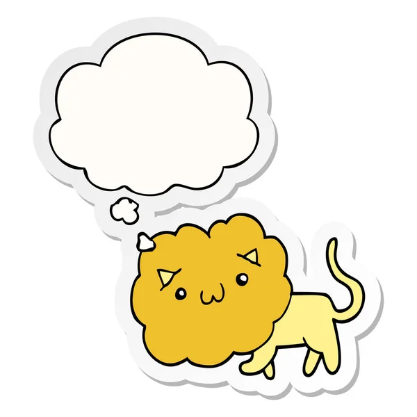 Cartoon lion and thought bubble as a printed sticker — Stock Vector